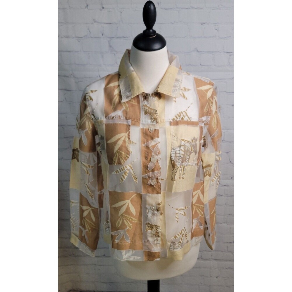Erin London Button Down Sheer Top no size tag I would say Med with Zebras